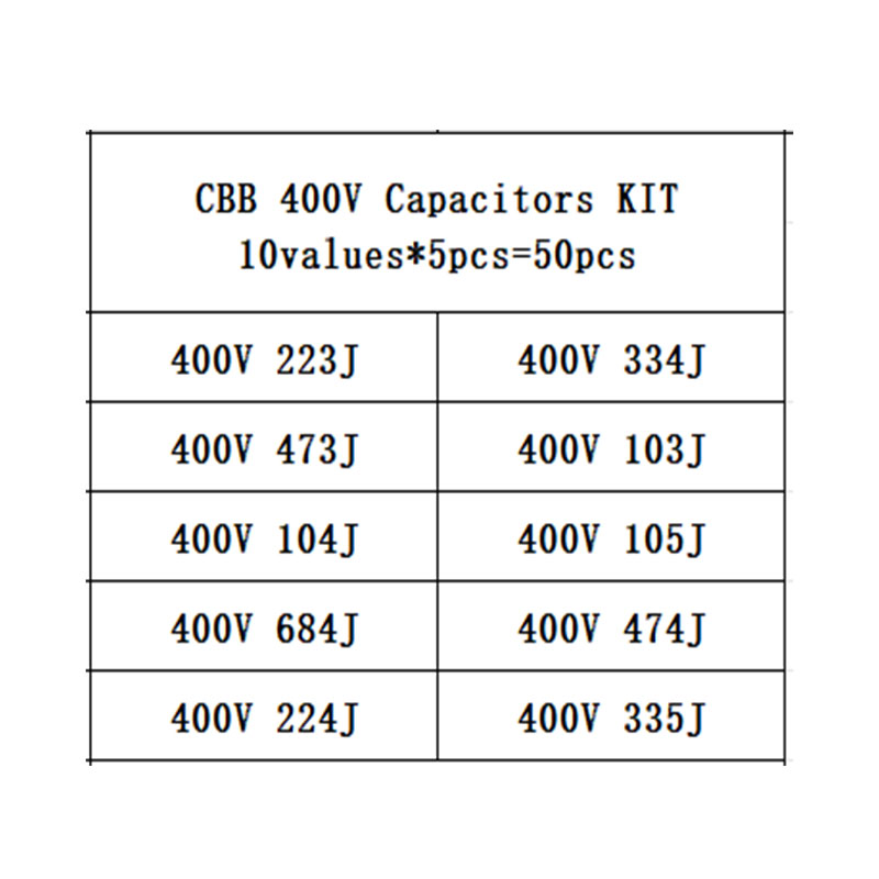 10value*5PCS=50PCS 400V 10nF ~ - Capacitor Kit Assortment 评论和价格